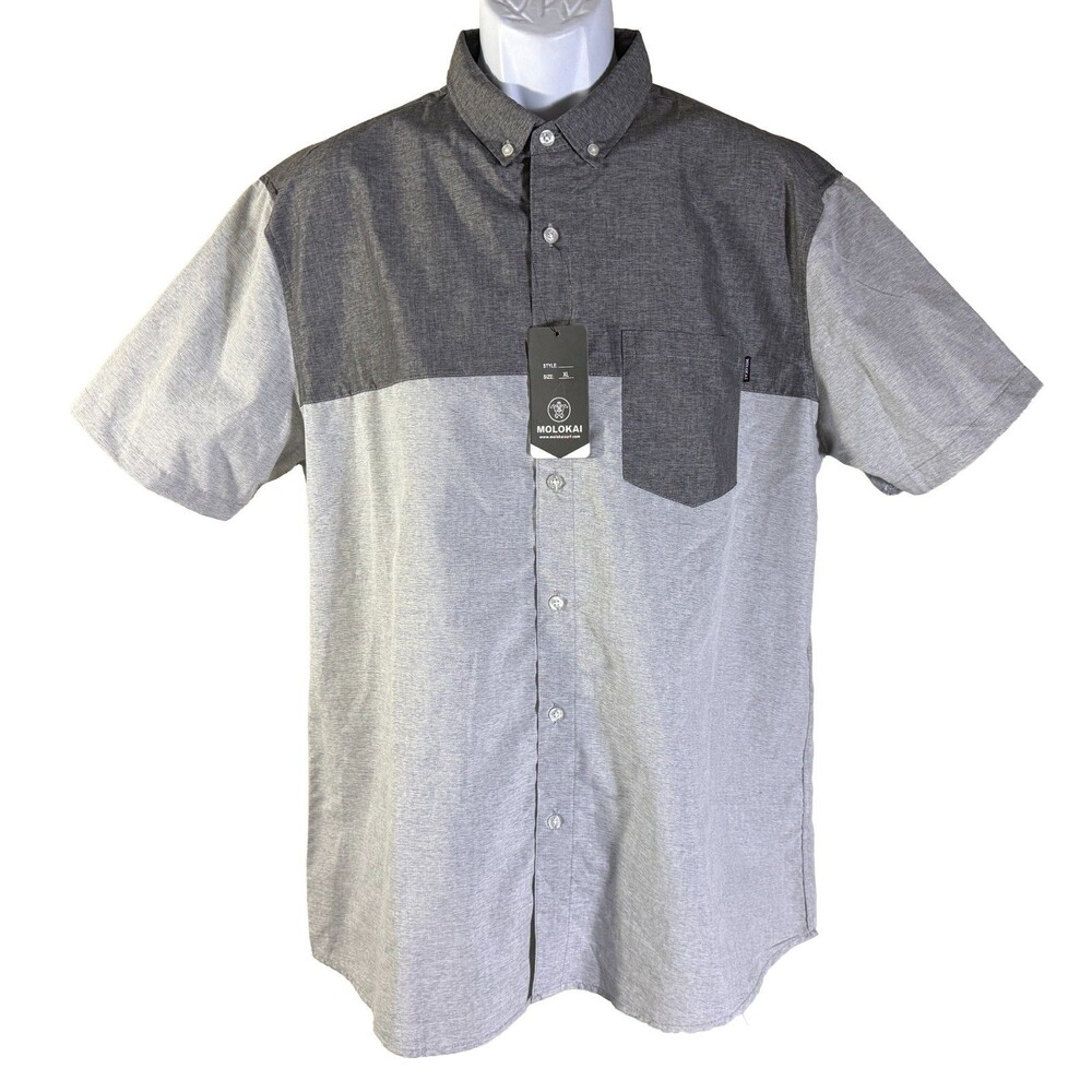 MOLOKAI SURF‎ CO. Men's Short Sleeve Button. Down Two-Tone Gray Shirt XL NWT